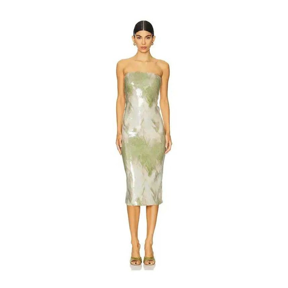 Camila Coelho Alandra Midi Dress Women L Green Sequin Strapless Backless NEW